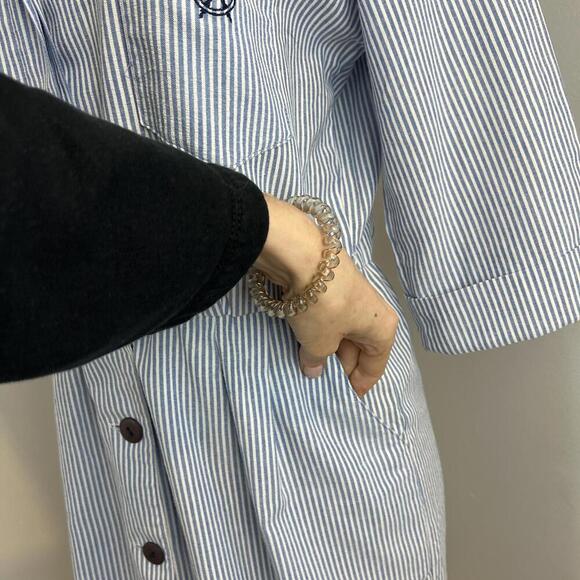 VTG Willi of California Womens M/L Blue White Striped Nautical Button Down Dress - Picture 12 of 13